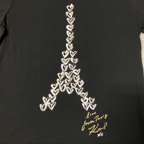 KARL LAGERFELD Heart Eiffel Tower Stretch-Cotton T-Shirt Black Size S - Picture 5 of 10